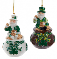 PORCELAIN IRISH SANTA ORNAMENTS - SET OF 2